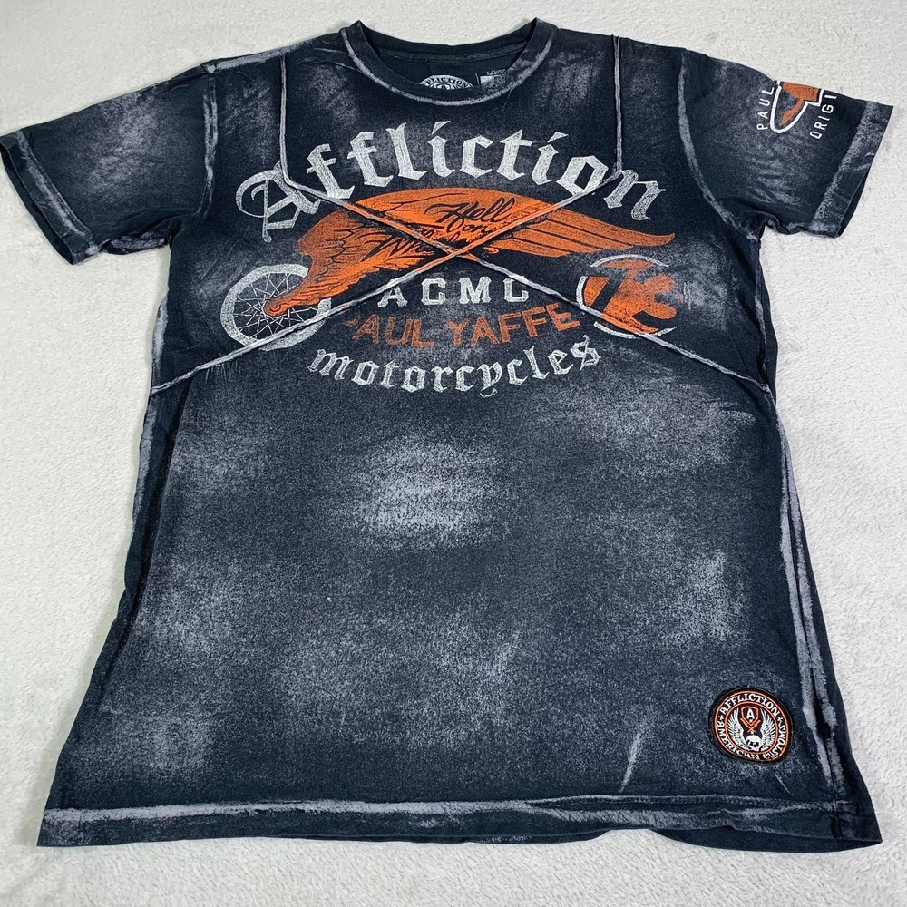 Affliction Shirt Mens Large Black Paul Yaffe Phoenix Hell On Wheels Biker Tee